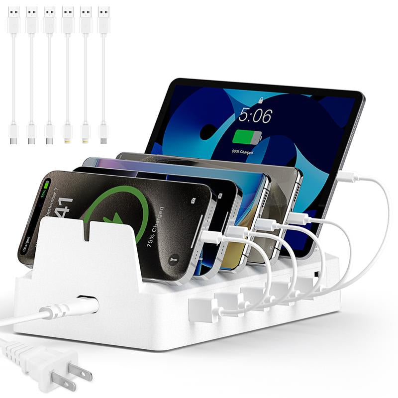 COZOME Charging Station for Multiple Devices 6 USB Ports Family Charger Compatible with Apple Iphone Ipad Android Phones Tablets User Friendly Design