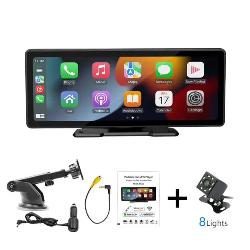 10.26'' Car Monitor with Wireless Carplay Android Auto HD Screen Camera Bluetooth FM Transmitter USB TF Video Player for Vehicle