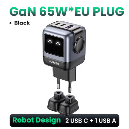 65W Gan Charger Uno Robot Design Quick Charge 4.0 3.0 PPS for Iphone 17 16 Pro Macbook Air Laptop Tablet PD Fast Charger