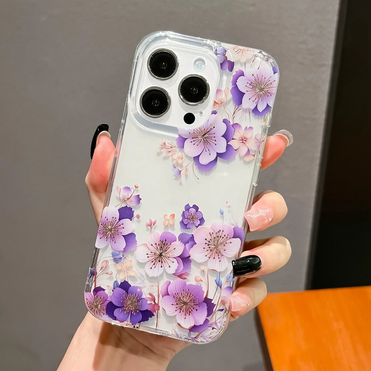 Luxury Laser Flower Painting Phone Case for Iphone 16 14 13 17 Air 15 Pro Max plus Shock Absorbing Bumper Crystal Clear Cover