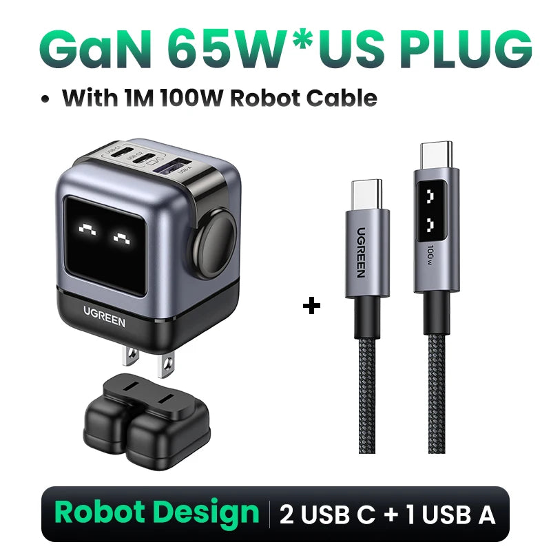 65W Gan Charger Uno Robot Design Quick Charge 4.0 3.0 PPS for Iphone 17 16 Pro Macbook Air Laptop Tablet PD Fast Charger