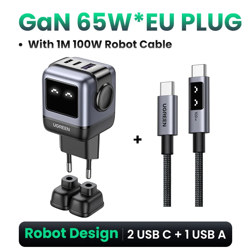 65W Gan Charger Uno Robot Design Quick Charge 4.0 3.0 PPS for Iphone 17 16 Pro Macbook Air Laptop Tablet PD Fast Charger