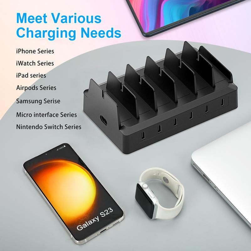 COZOME Charging Station for Multiple Devices 6 USB Ports Family Charger Compatible with Apple Iphone Ipad Android Phones Tablets User Friendly Design