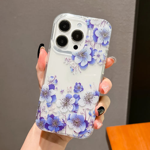Luxury Laser Flower Painting Phone Case for Iphone 16 14 13 17 Air 15 Pro Max plus Shock Absorbing Bumper Crystal Clear Cover