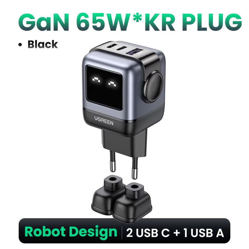 65W Gan Charger Uno Robot Design Quick Charge 4.0 3.0 PPS for Iphone 17 16 Pro Macbook Air Laptop Tablet PD Fast Charger