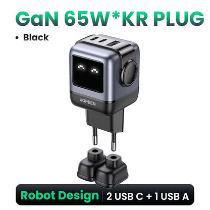 65W Gan Charger Uno Robot Design Quick Charge 4.0 3.0 PPS for Iphone 17 16 Pro Macbook Air Laptop Tablet PD Fast Charger