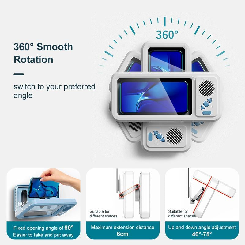 Waterproof Bluetooth-Compatible Speaker with 360° Rotating Touch Screen, Shower Tv-Like Phone Mount for Video Viewing, Music & Bath Time in Bathroom, Kitchen & Pool, Waterproof Wireless Speaker