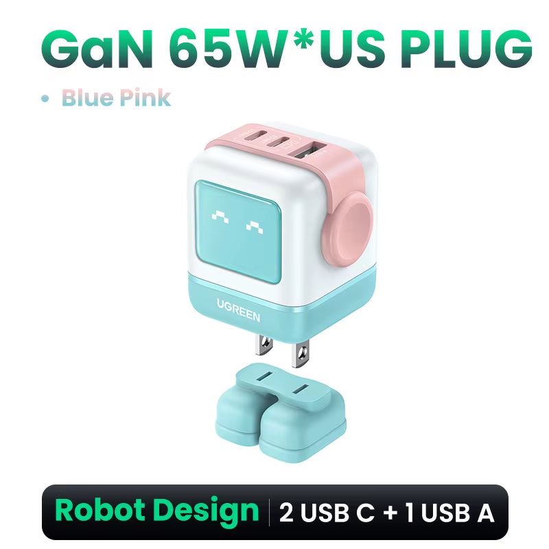 65W Gan Charger Uno Robot Design Quick Charge 4.0 3.0 PPS for Iphone 17 16 Pro Macbook Air Laptop Tablet PD Fast Charger