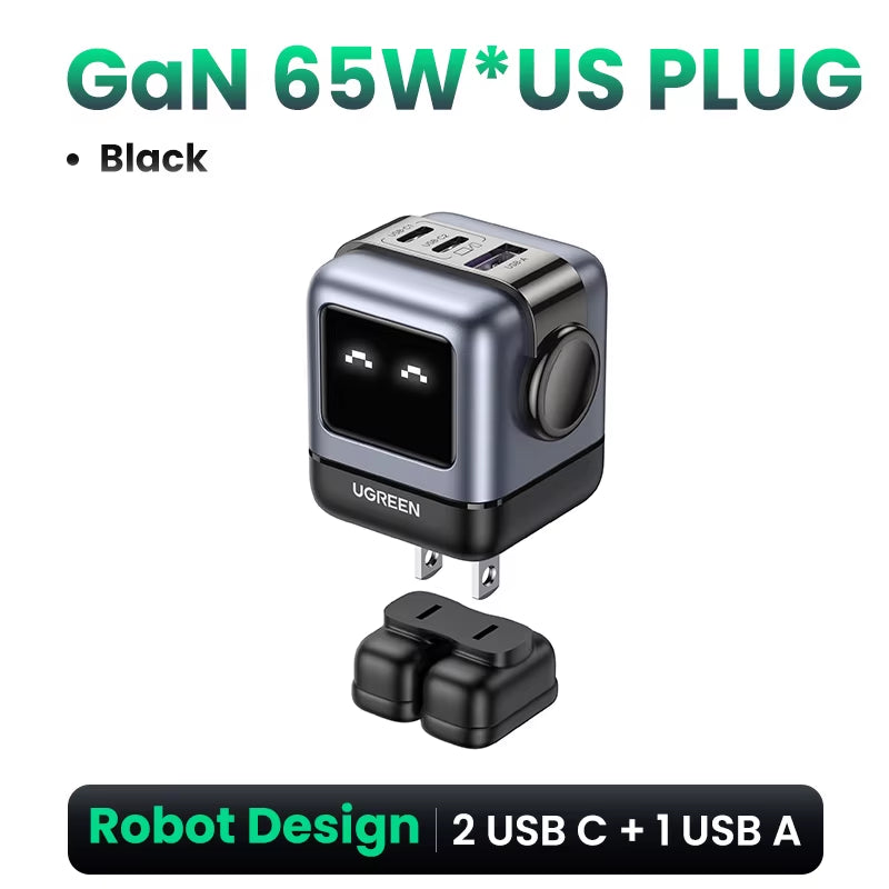 65W Gan Charger Uno Robot Design Quick Charge 4.0 3.0 PPS for Iphone 17 16 Pro Macbook Air Laptop Tablet PD Fast Charger