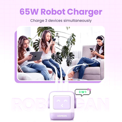 65W Gan Charger Uno Robot Design Quick Charge 4.0 3.0 PPS for Iphone 17 16 Pro Macbook Air Laptop Tablet PD Fast Charger