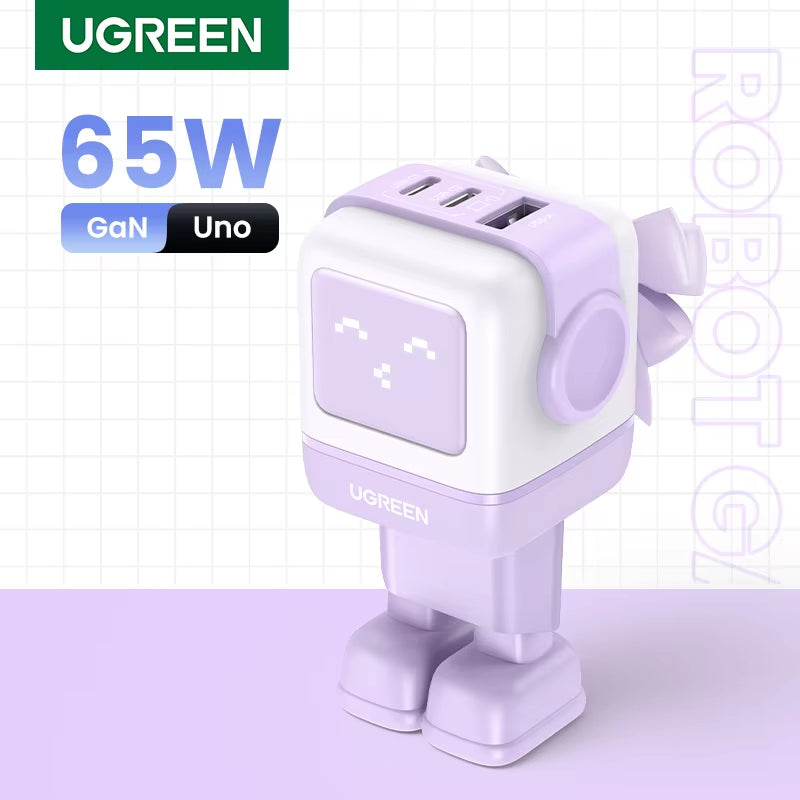 65W Gan Charger Uno Robot Design Quick Charge 4.0 3.0 PPS for Iphone 17 16 Pro Macbook Air Laptop Tablet PD Fast Charger
