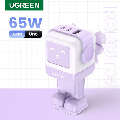 65W Gan Charger Uno Robot Design Quick Charge 4.0 3.0 PPS for Iphone 17 16 Pro Macbook Air Laptop Tablet PD Fast Charger