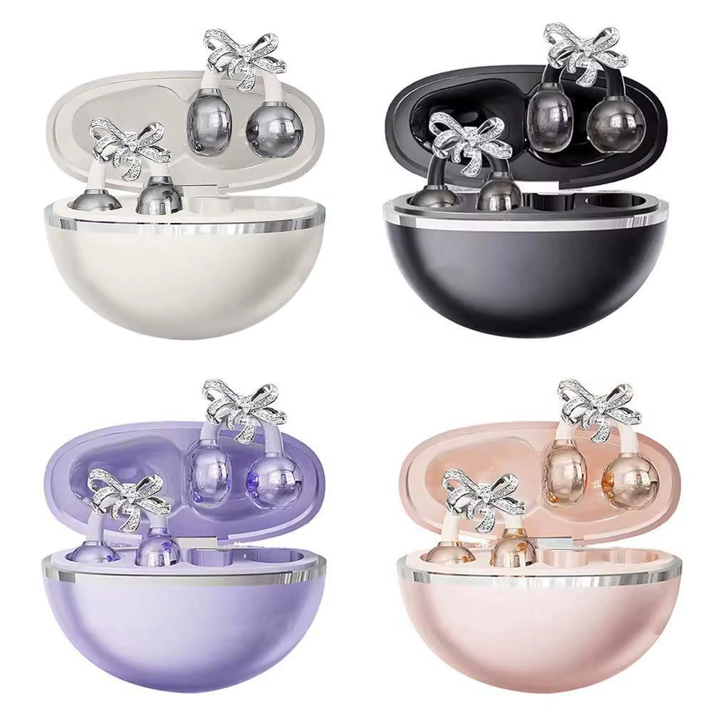 Clip-On Earbuds Wireless Bluetooth Open Ear Headphones with Detachable Crystal Bowknot Earrings, for Sports, Fitness & Workouts