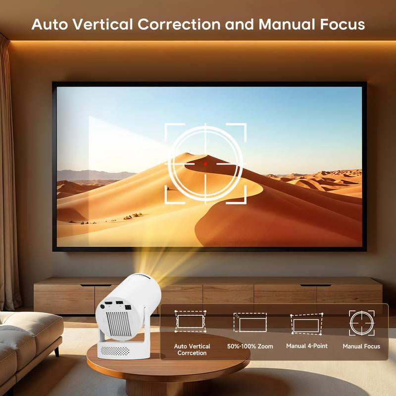 Smart Projector Hy300Pro+ with 8K/4K/1080P Decode 290ANSI Lumens Auto Keystone Correction Built-In 5W Speaker Dual Wifi6 Wireless BT5.4 Android 14 Native 1280*720P for Home Cinema Portable Movie Theater