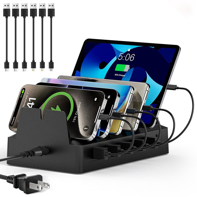 COZOME Charging Station for Multiple Devices 6 USB Ports Family Charger Compatible with Apple Iphone Ipad Android Phones Tablets User Friendly Design