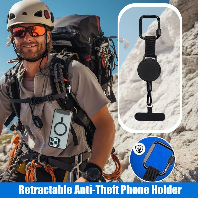Anti-Theft Retractable Phone Lanyard Tether Cellphone Tab Strap with Carabiner Anti-Drop Harness for Hiking Cycling Climbing