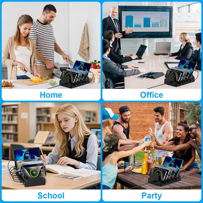 COZOME Charging Station for Multiple Devices 6 USB Ports Family Charger Compatible with Apple Iphone Ipad Android Phones Tablets User Friendly Design