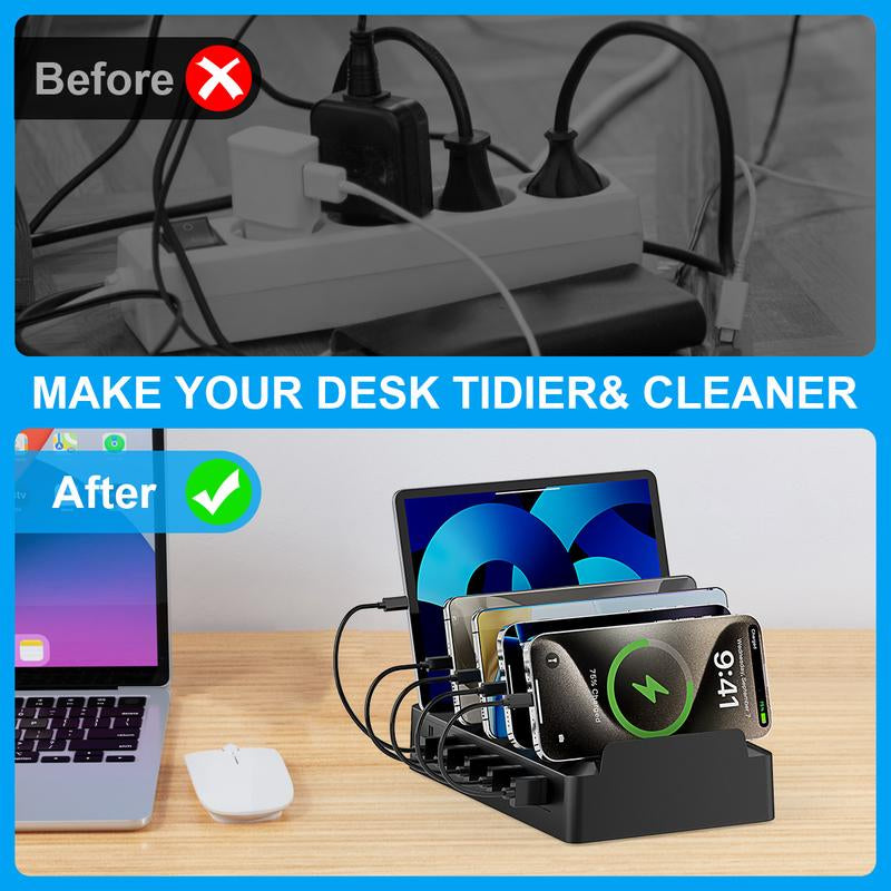 COZOME Charging Station for Multiple Devices 6 USB Ports Family Charger Compatible with Apple Iphone Ipad Android Phones Tablets User Friendly Design