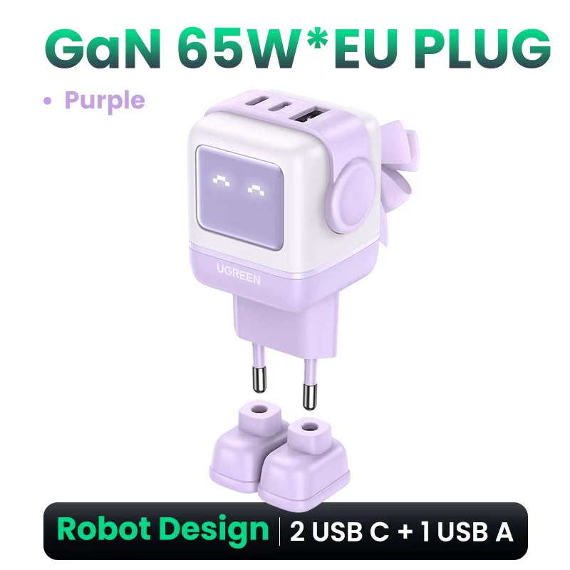65W Gan Charger Uno Robot Design Quick Charge 4.0 3.0 PPS for Iphone 17 16 Pro Macbook Air Laptop Tablet PD Fast Charger