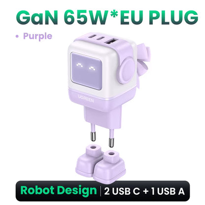 65W Gan Charger Uno Robot Design Quick Charge 4.0 3.0 PPS for Iphone 17 16 Pro Macbook Air Laptop Tablet PD Fast Charger