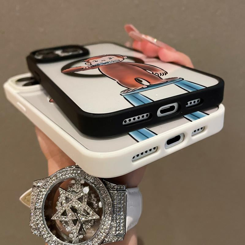 Magnetic Compatible Case for Iphone 17 16 Pro Max 15 plus 14 13 12 11 Curious George Brushing Aesthetic Print Shockproof TPU Lightweight Scratch Resistant Trendy Protection