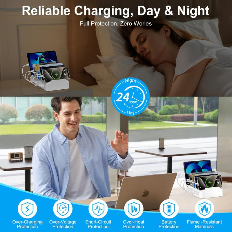 COZOME Charging Station for Multiple Devices 6 USB Ports Family Charger Compatible with Apple Iphone Ipad Android Phones Tablets User Friendly Design