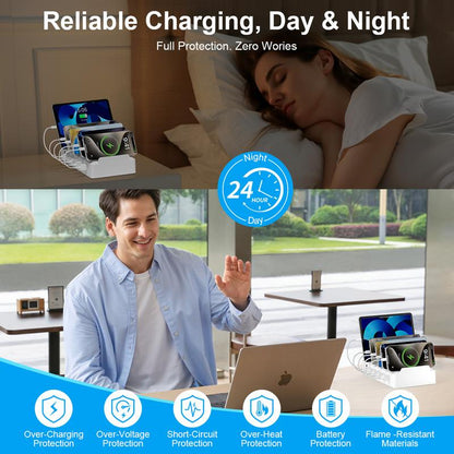 COZOME Charging Station for Multiple Devices 6 USB Ports Family Charger Compatible with Apple Iphone Ipad Android Phones Tablets User Friendly Design