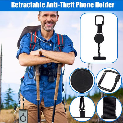 Anti-Theft Retractable Phone Lanyard Tether Cellphone Tab Strap with Carabiner Anti-Drop Harness for Hiking Cycling Climbing