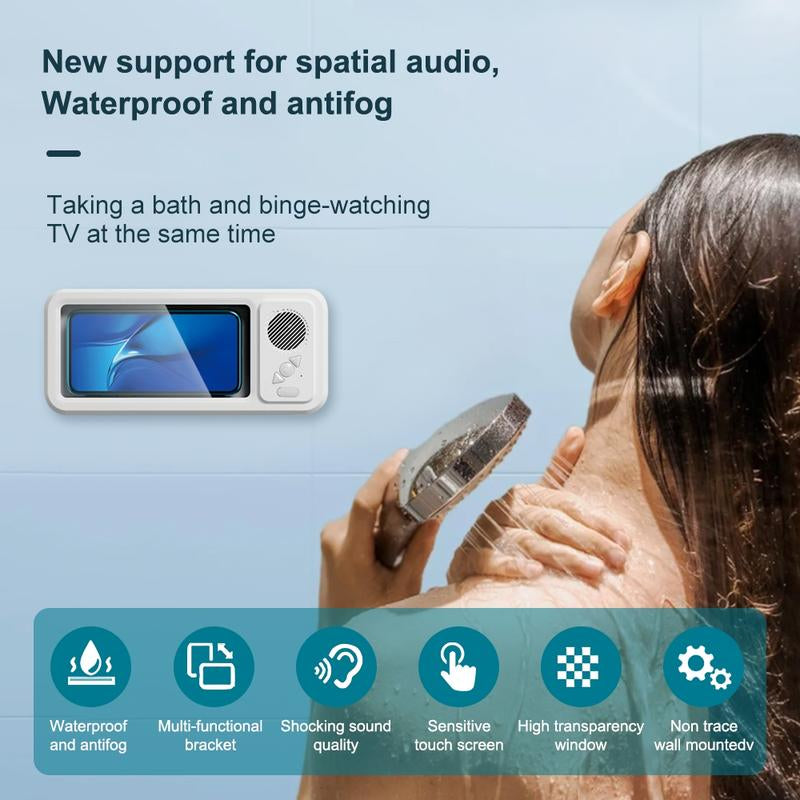 Waterproof Bluetooth-Compatible Speaker with 360° Rotating Touch Screen, Shower Tv-Like Phone Mount for Video Viewing, Music & Bath Time in Bathroom, Kitchen & Pool, Waterproof Wireless Speaker